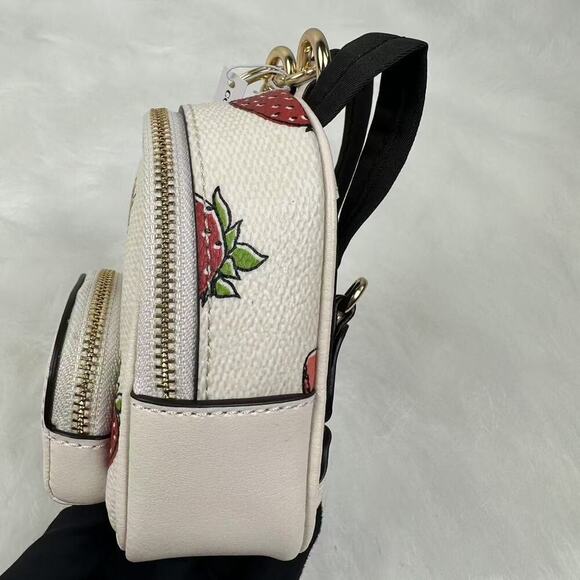 Coach Mini Court Backpack Bag Charm With Strawberry Print CAO93 NWT - Picture 3 of 7